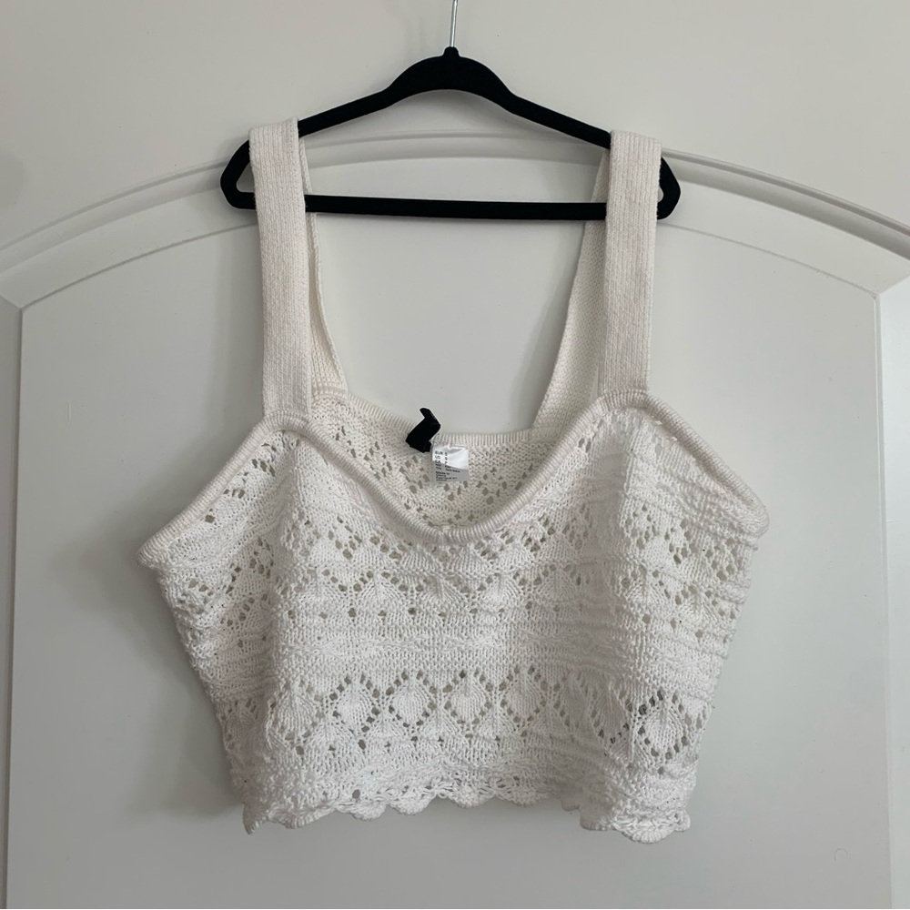 H&M Divided White Crochet Cropped Tank Top Size S